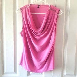 Pink top with working zippers on shoulders